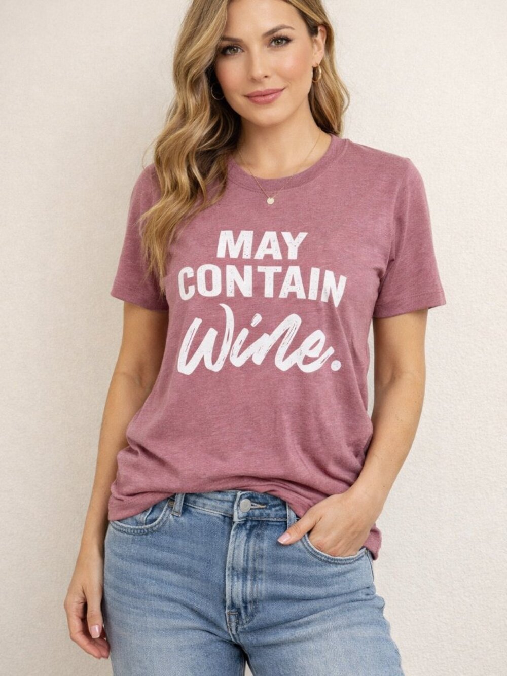 Bella + Canvas May Contain Wine Graphic Tee Mauve Dusty Rose Medium